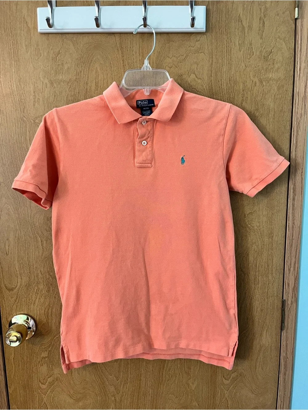 Polo Ralph Lauren Orange Short-Sleeve Polo Boys Shirt Size 20 XL Teal Pony EUC